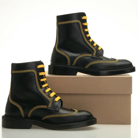 Burberry Bert Black & Yellow Leather Boots 5.5 B - Picture 3 of 6